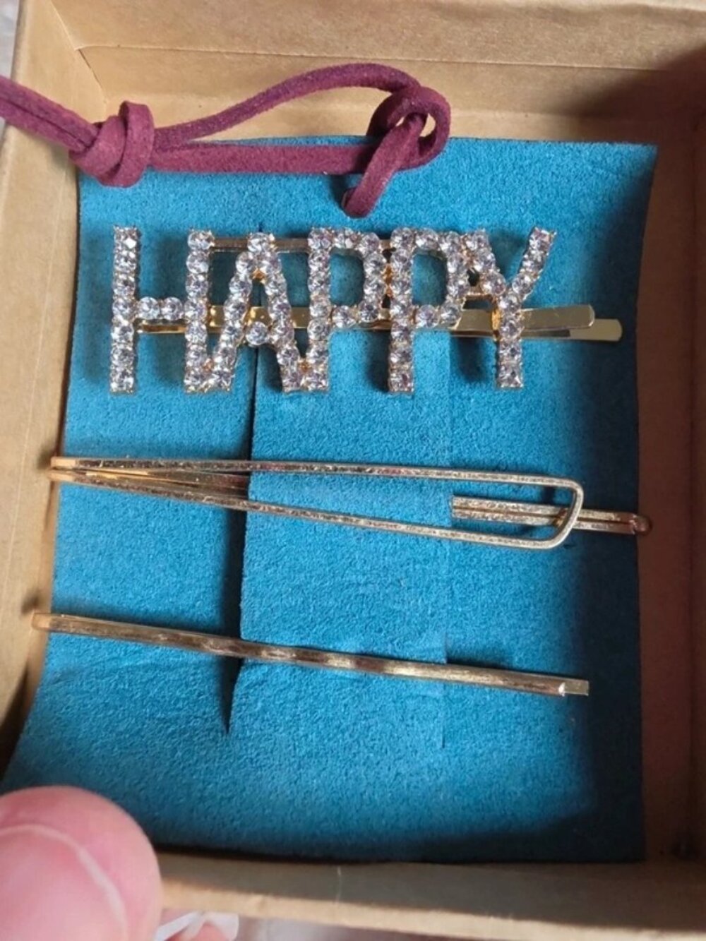 Set of 3 Rhinestone Happy & Simple Gold Tone Bobby Pins New
